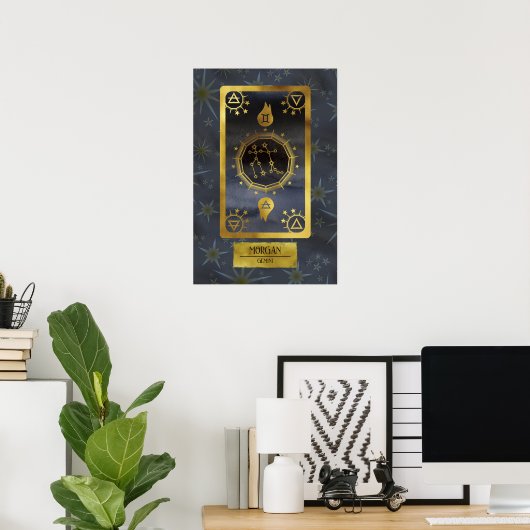 Gemini Dark Zodiac Astrologie: Schwarzer Goldname Poster (Heimbüro)