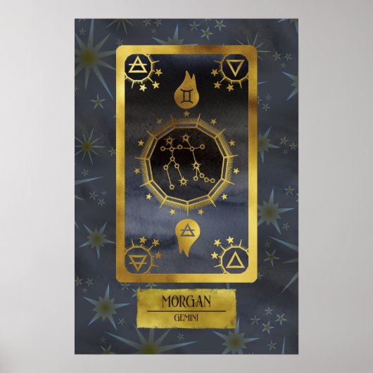 Gemini Dark Zodiac Astrologie: Schwarzer Goldname Poster (Vorne)