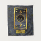 Gemini Dark Zodiac Astrologie: Schwarzer Goldname Wandteppich (Vorderseite)