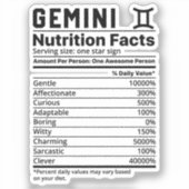 Gemini Ernährungsfakte Aufkleber (Vorderseite)