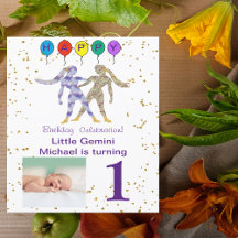 Gemini Erstgeburtstag Gold, Balloons und Foto