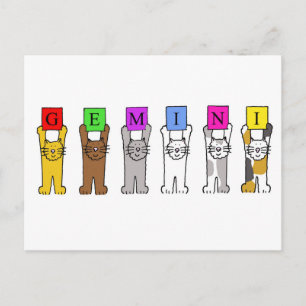 Gemini Geburtstag Cartoon Katzen. Postkarte