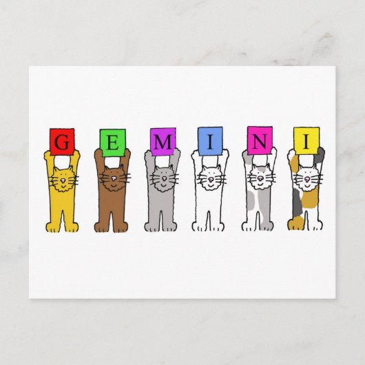 Gemini Geburtstag Cartoon Katzen. Postkarte (Vorderseite)