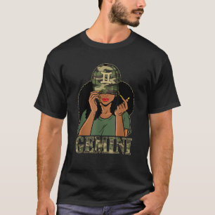 Gemini Girl Black Weibchen mit Cap Camouflage Afro T-Shirt