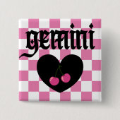 Gemini Gothic Ästhetik Schachbrett-Kirschen-Design Button (Vorderseite)