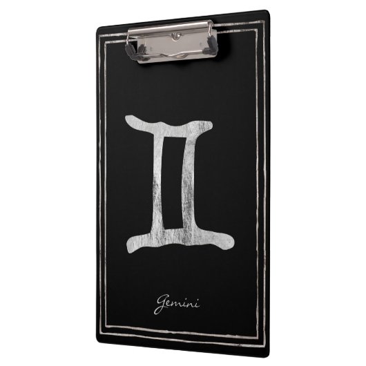 Gemini Hammersilber stylisierte Astrologie-Symbol Klemmbrett (Links)