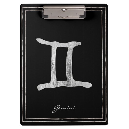 Gemini Hammersilber stylisierte Astrologie-Symbol Klemmbrett (Vorderseite)