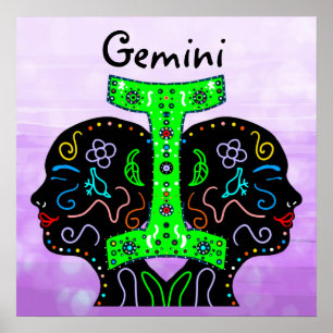 Gemini Handgezeichnetes Horoskop Zeichen Poster