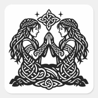 Gemini — Haunted Ink Zodiac Twins T‑Shirt Quadratischer Aufkleber