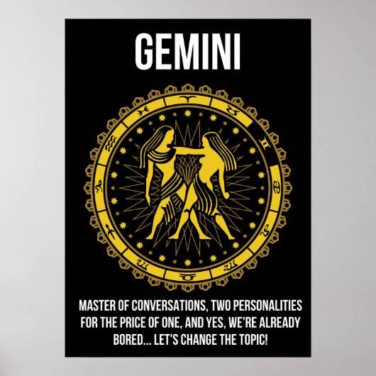 Gemini - Horoskop, Funny Zodiac-Zeichen-Spaß Poster (Vorne)
