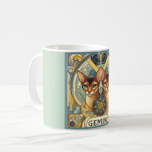 Gemini Inquisitive Katze Zodiac Art Nouveau Kaffeetasse (Vorderseite Links)