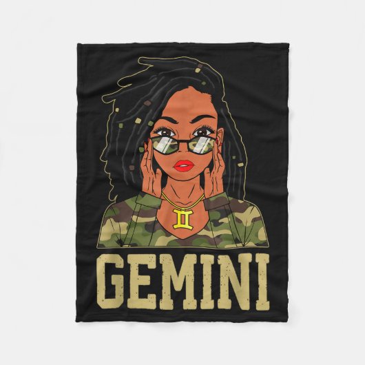 Gemini Loc'd Hair Sy Black Woman Camo Melanin Girl Fleecedecke (Vorderseite)