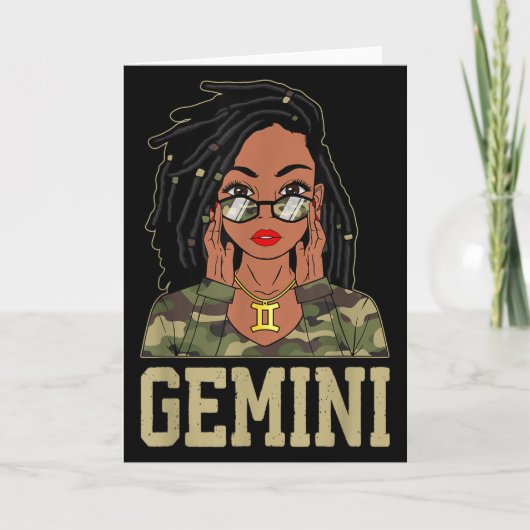 Gemini Loc'd Hair Sy Black Woman Camo Melanin Girl Karte (Vorderseite)