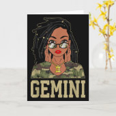 Gemini Loc'd Hair Sy Black Woman Camo Melanin Girl Karte (Gelbe Blume)