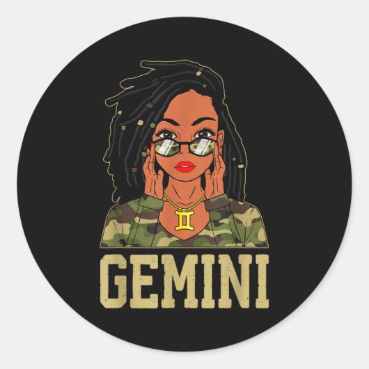 Gemini Loc'd Hair Sy Black Woman Camo Melanin Girl Runder Aufkleber (Vorderseite)