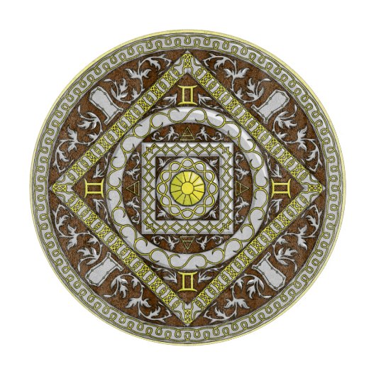 Gemini Mandala Glas Cutting Board Schneidebrett (Vorderseite)