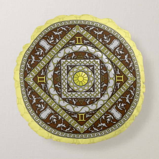 Gemini Mandala Round Pillow Rundes Kissen (Vorderseite)