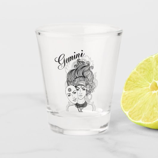 Gemini Masked Lady Zodiac Glass Schnapsglas (Vorderseite)