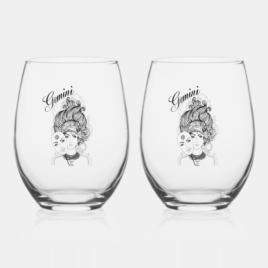 Gemini Masked Lady Zodiac Glass Weinglas Ohne Stiel (Vorderseite)