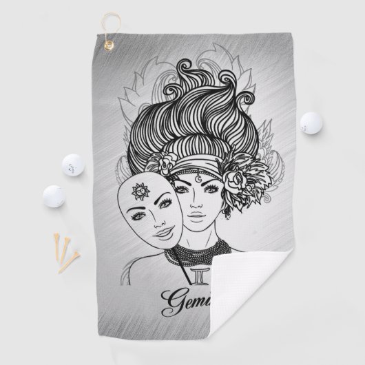 Gemini Masked Lady Zodiac Golfhandtuch (Insitu)