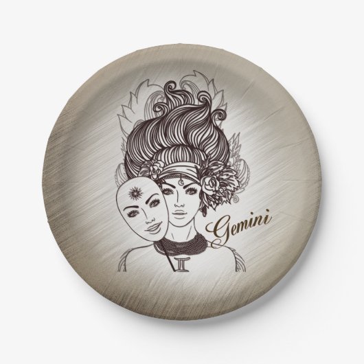 Gemini Masked Lady Zodiac Pappteller (Vorderseite)