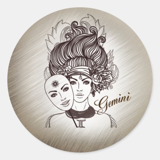 Gemini Masked Lady Zodiac Runder Aufkleber (Vorderseite)