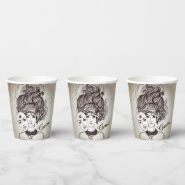 Gemini Masked Lady Zodiac Rustic Pappbecher