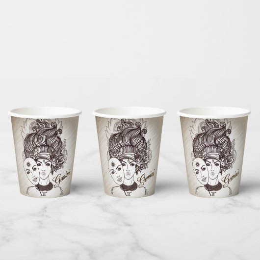 Gemini Masked Lady Zodiac Rustic Pappbecher (Multi)