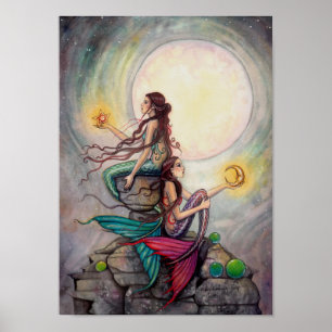 Gemini Meerjungfrauen Fantasy Art Poster