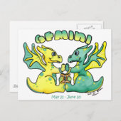 Gemini niedlich zodiale kleine Flügeldrache Postkarte (Vorne/Hinten)