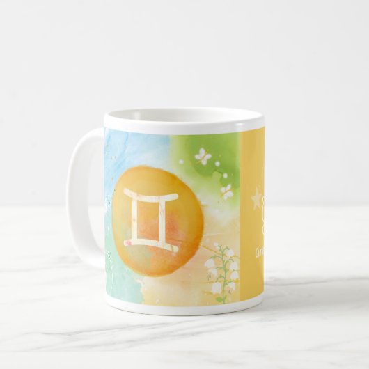 Gemini Pastel Watercolor Astrologie Zodiac Zeichen Kaffeetasse (Vorderseite Links)