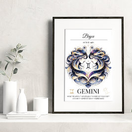 Gemini Personalisiert Elegant Zodiac Wasserfarbe Poster