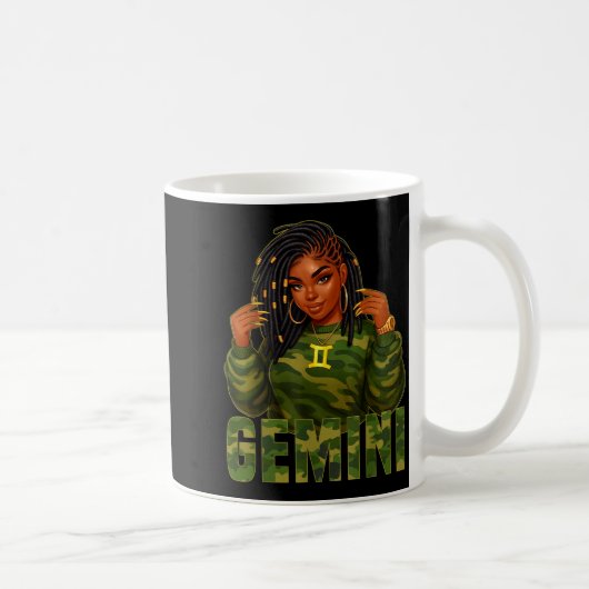 Gemini Queen Loc'd Black Woman Camo Zodiac Sign Kaffeetasse (Rechts)