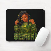 Gemini Queen Loc'd Black Woman Camo Zodiac Sign Mousepad (Mit Mouse)