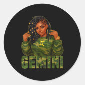 Gemini Queen Loc'd Black Woman Camo Zodiac Sign  Runder Aufkleber (Vorderseite)