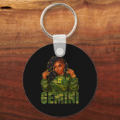 Gemini Queen Loc'd Black Woman Camo Zodiac Sign Schlüsselanhänger (Vorderseite)