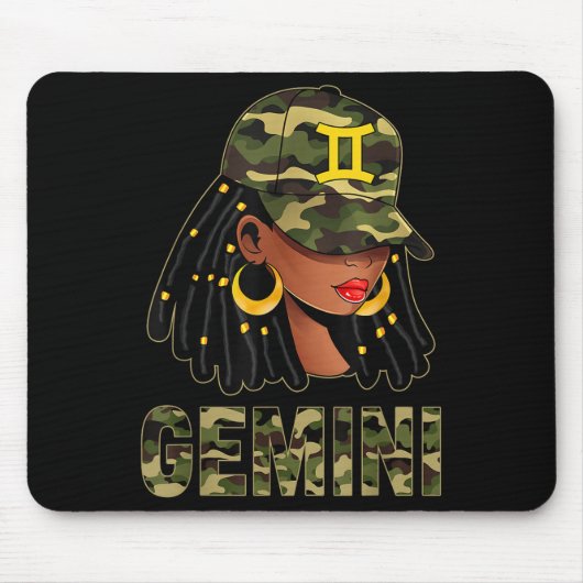 Gemini Queen Loc'd Hair Black Woman Camo Cap Zodia Mousepad (Vorne)