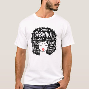 Gemini Queen Zodiac Afro Hair Style Persönlichkeit T-Shirt