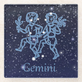 Gemini-Sternbild und Zodiaka-Zeichen mit Sternen Glasuntersetzer