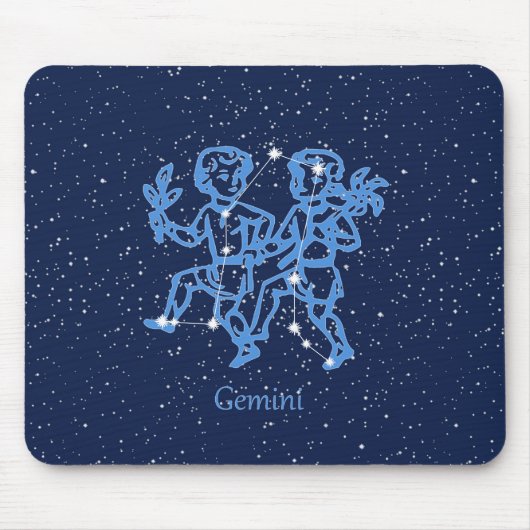 Gemini-Sternbild und Zodiaka-Zeichen mit Sternen Mousepad (Vorne)