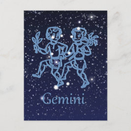 Gemini-Sternbild und Zodiaka-Zeichen mit Sternen Postkarte
