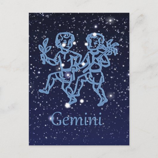 Gemini-Sternbild und Zodiaka-Zeichen mit Sternen Postkarte (Vorderseite)