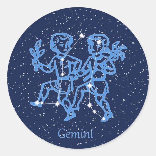 Gemini-Sternbild und Zodiaka-Zeichen mit Sternen Runder Aufkleber (Vorderseite)