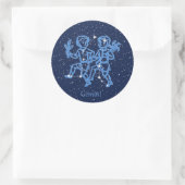 Gemini-Sternbild und Zodiaka-Zeichen mit Sternen Runder Aufkleber (Tasche)