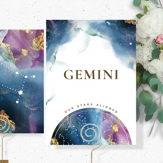 Gemini Tischnummer Signieren Celestial Watercolor 