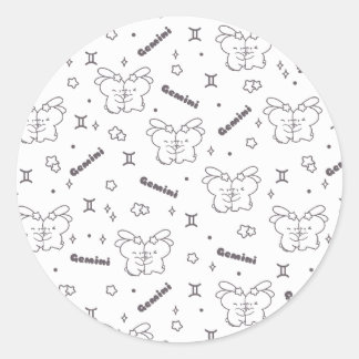 Gemini Twin Bunnies Embrace Zodiac Muster Runder Aufkleber