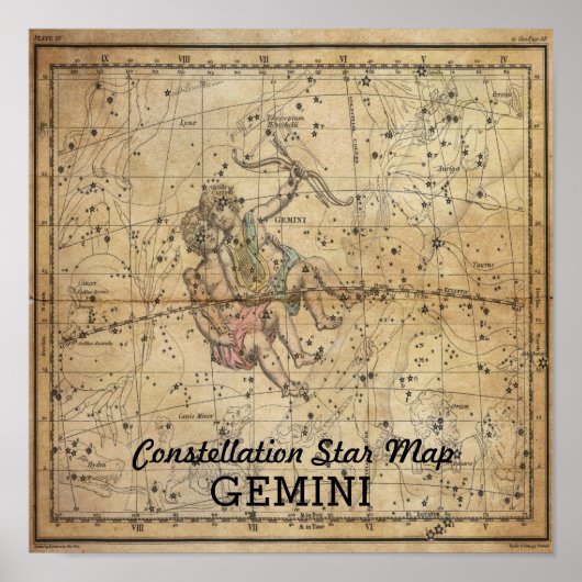 Gemini Twins Constellation Star Karte Juni Poster (Vorne)