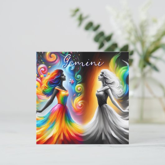 Gemini Twins Farbe & Schwarz/Weißes Horoskop (Stehend Vorderseite)
