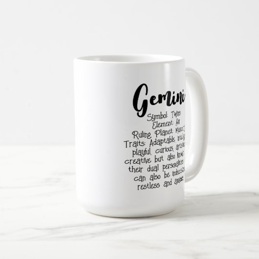 Gemini Twins Farbe & Schwarz/Weißes Horoskop Kaffeetasse (VorderseiteRechts)