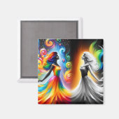 Gemini Twins Farbe & Schwarz/Weißes Horoskop Magnet (Vorderseite/Rückseite)